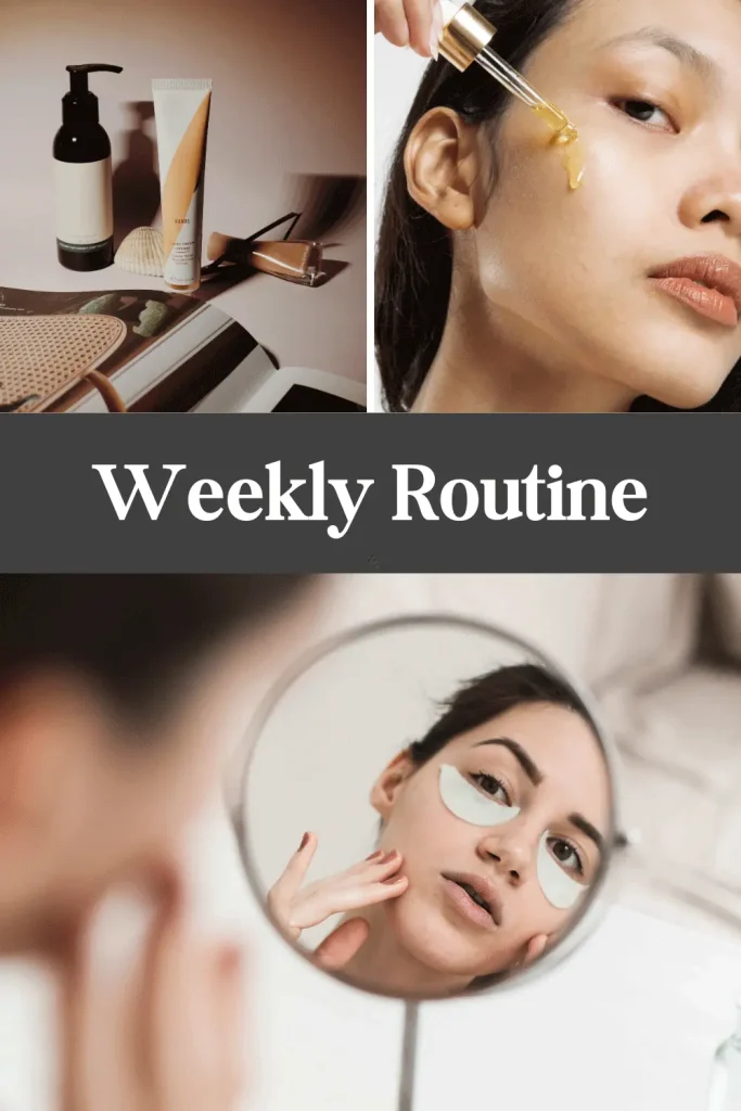 Weekly skincare routine for oily skin including exfoliation, face masks, and deep cleansing steps